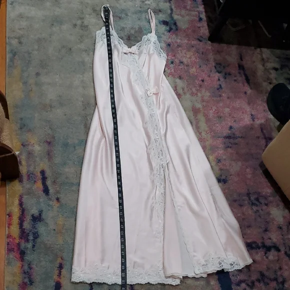 Vintage Christian Dior Elegant Pink Satin Nightgown With Asymmetrical Lace & Bow - Picture 12 of 16